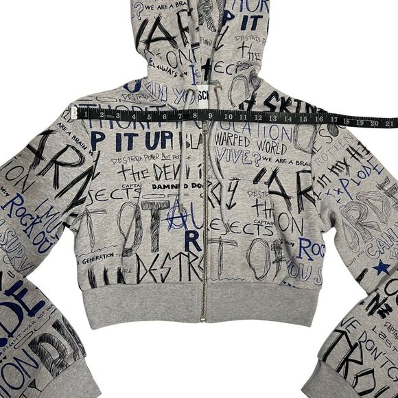 MOSCHINO COUTURE Gray Cropped New w Tags Zip Hoodie ICONIC !! Sz Small Sweatshi - Picture 13 of 15